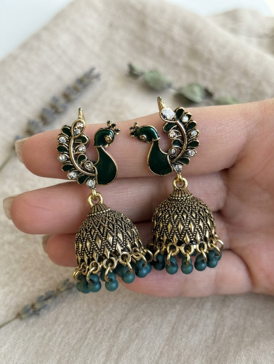 Moor Jhumki – Peacock Shaped Jhumka Earrings